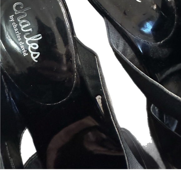Charles David Black Platform Wedge Shoes with Elastic Straps - Picture 6 of 7